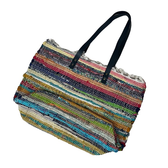Bohemian Multicolour Woven Tote Beach Festival Shoulder Bag - Picture 5 of 15